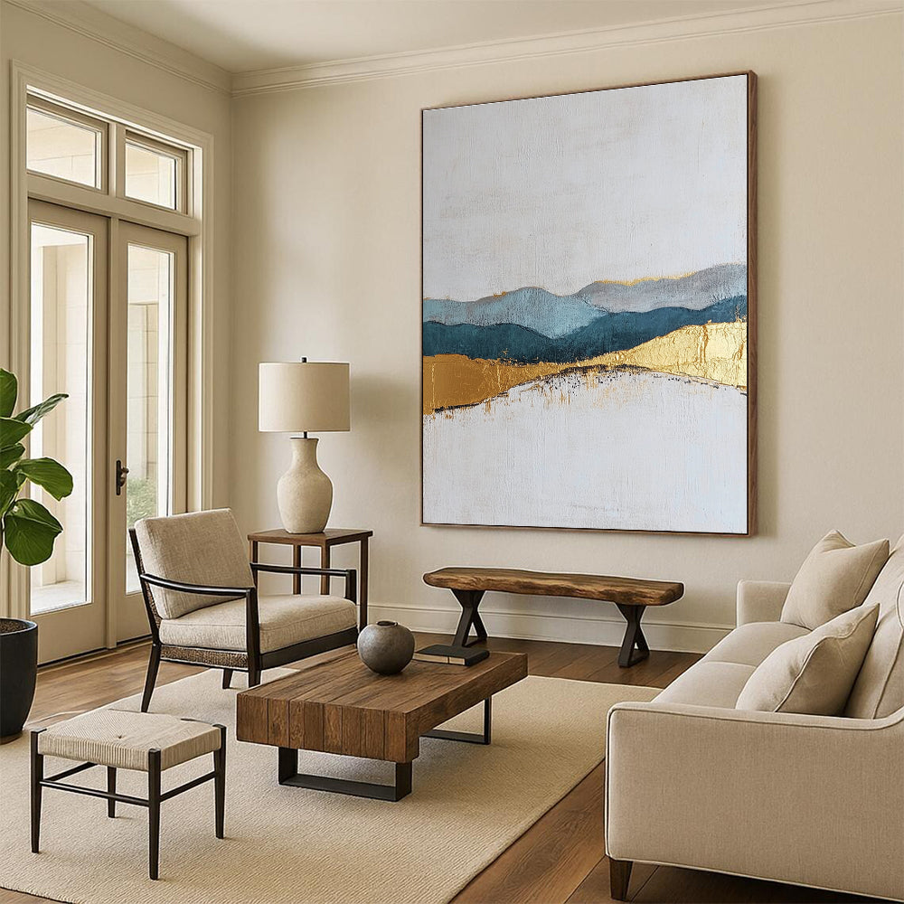 Golden - Hued Mountain Range Art for Luxury Living Room & Hotel Reception STSC110