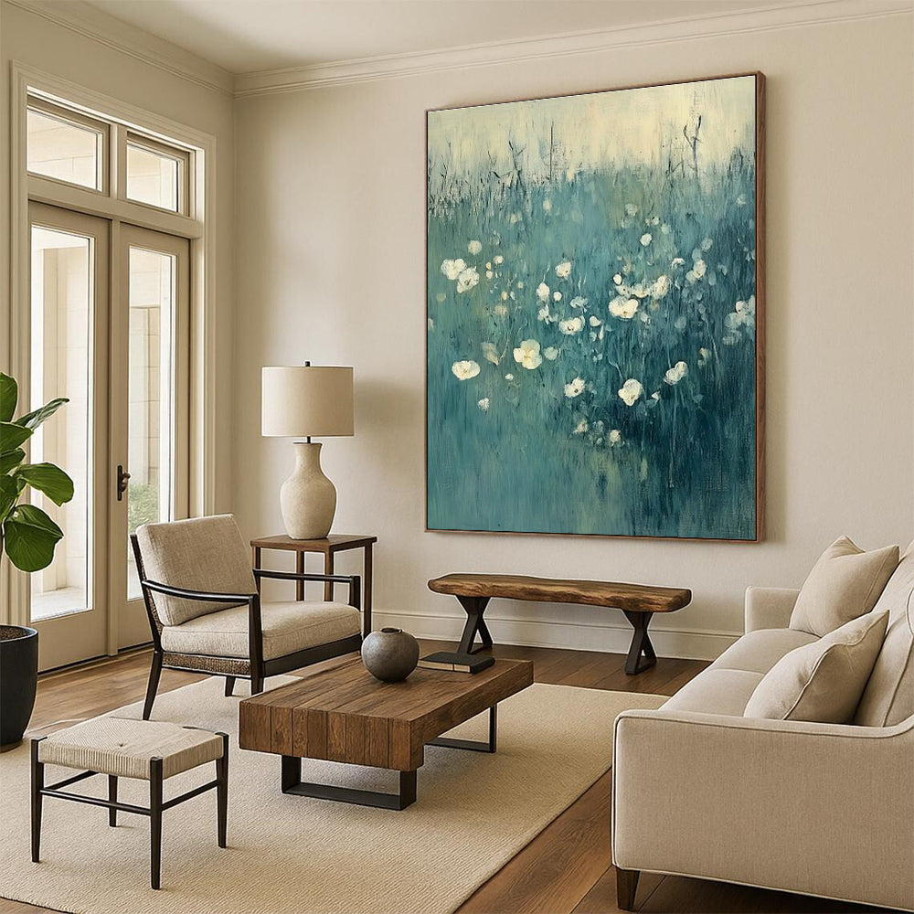 Blue - Green Floral Landscape Art for Living Room & Garden Room DLZ0425