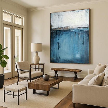 Blue - White Abstract Sea View Art for Coastal Hotel Room & Nautical Art Gallery DLZ1770