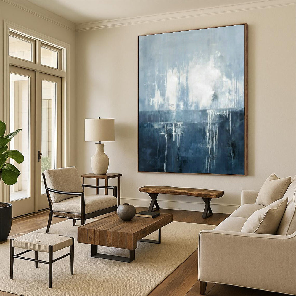 Blue - White Abstract Drip Art for Modern Spa & Coastal Home DLZ2045