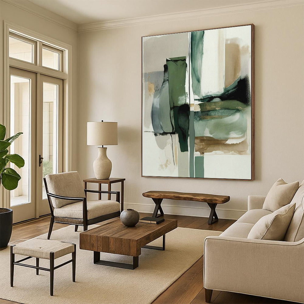 Calming Green - Gray Abstract Art for Wellness Spa & Scandinavian Bedroom DLZ1638