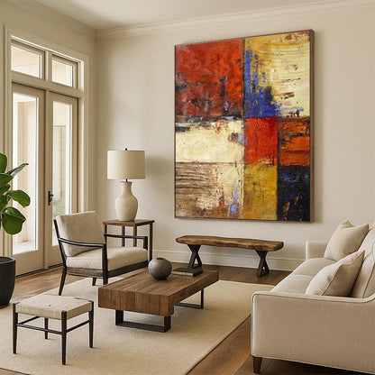 Red - Blue Patch Abstract Art for Living Room & Dining Room DLZ0464