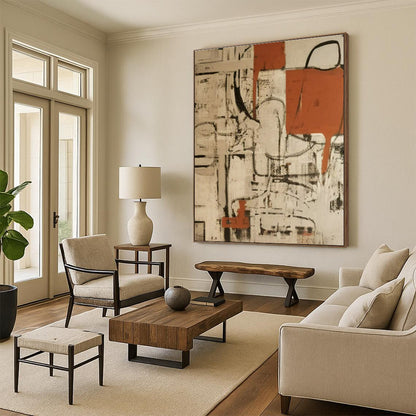 Rustic Red - Brown Abstract Art for Farmhouse Living Room & Art - Centric Café DLZ1720