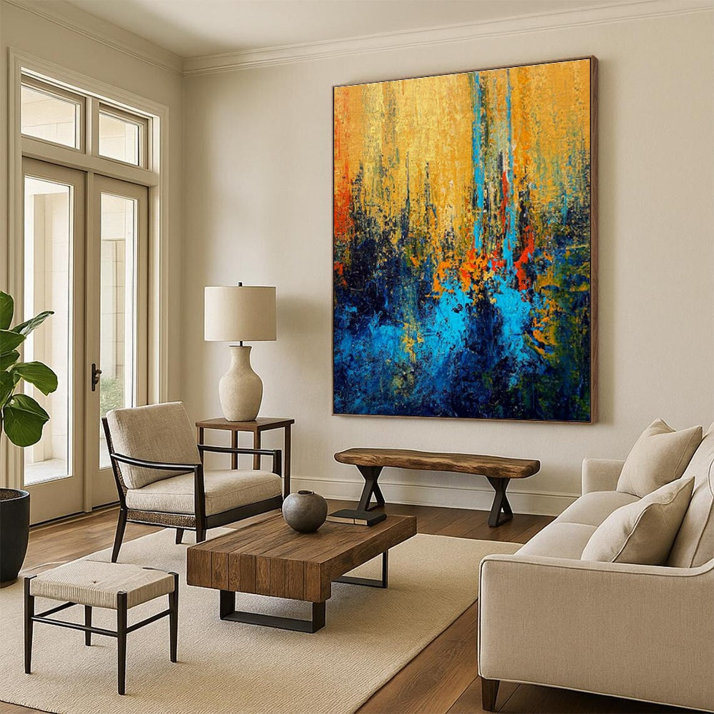 Golden - Yellow - Blue Abstract Art for Luxury Hotel Lobby Lounge Areas DLZ0026