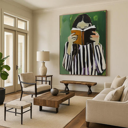 Girl Reading with Book for Cozy Reading Nook & Literary - Themed Café STSC1258