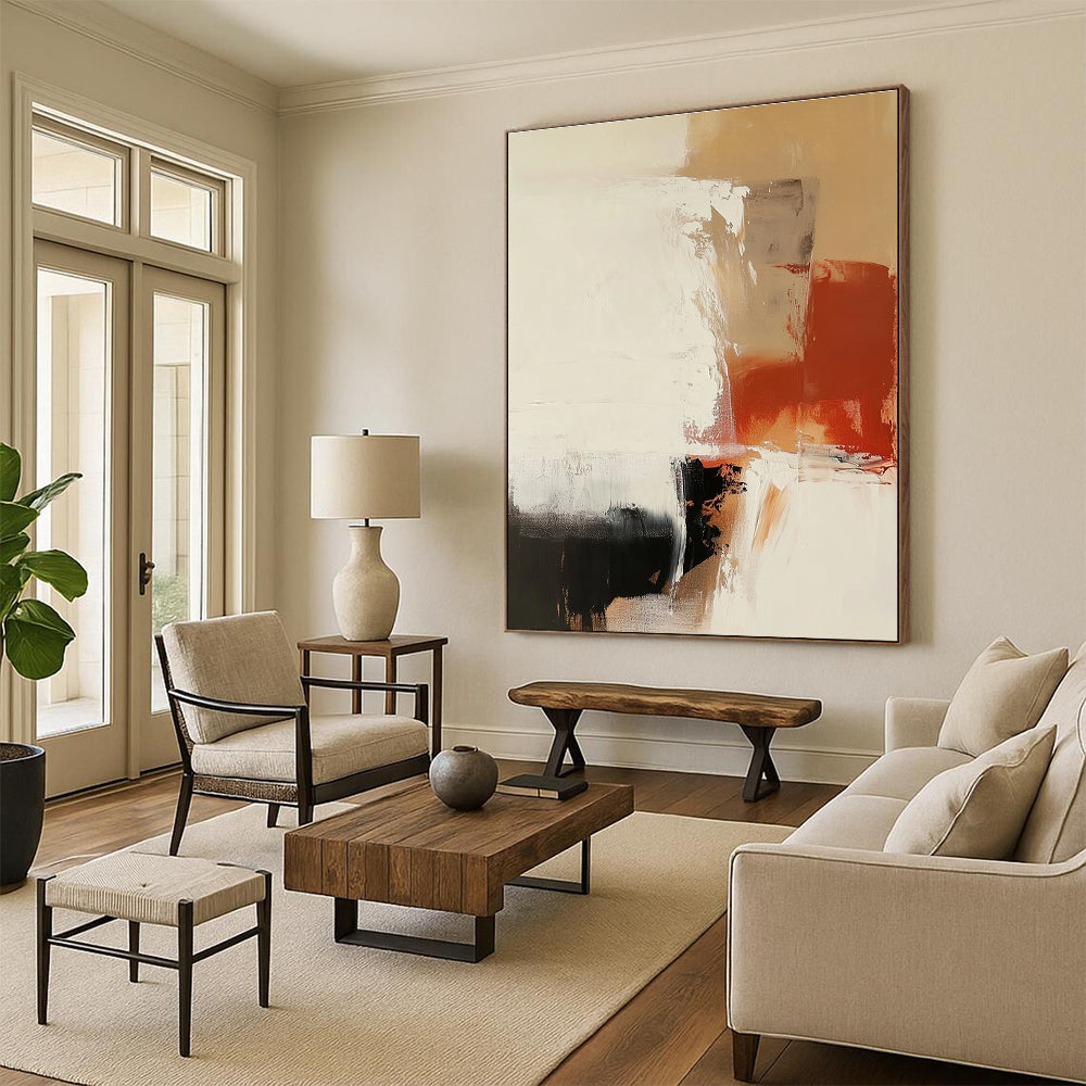 Abstract Neutral Tones with Red Accent for Minimalist Living Room & Modern Office STSC750