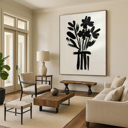 Black Floral Bouquet Art for Minimalist Dining Room & Monochrome Retail Store DLZ0698