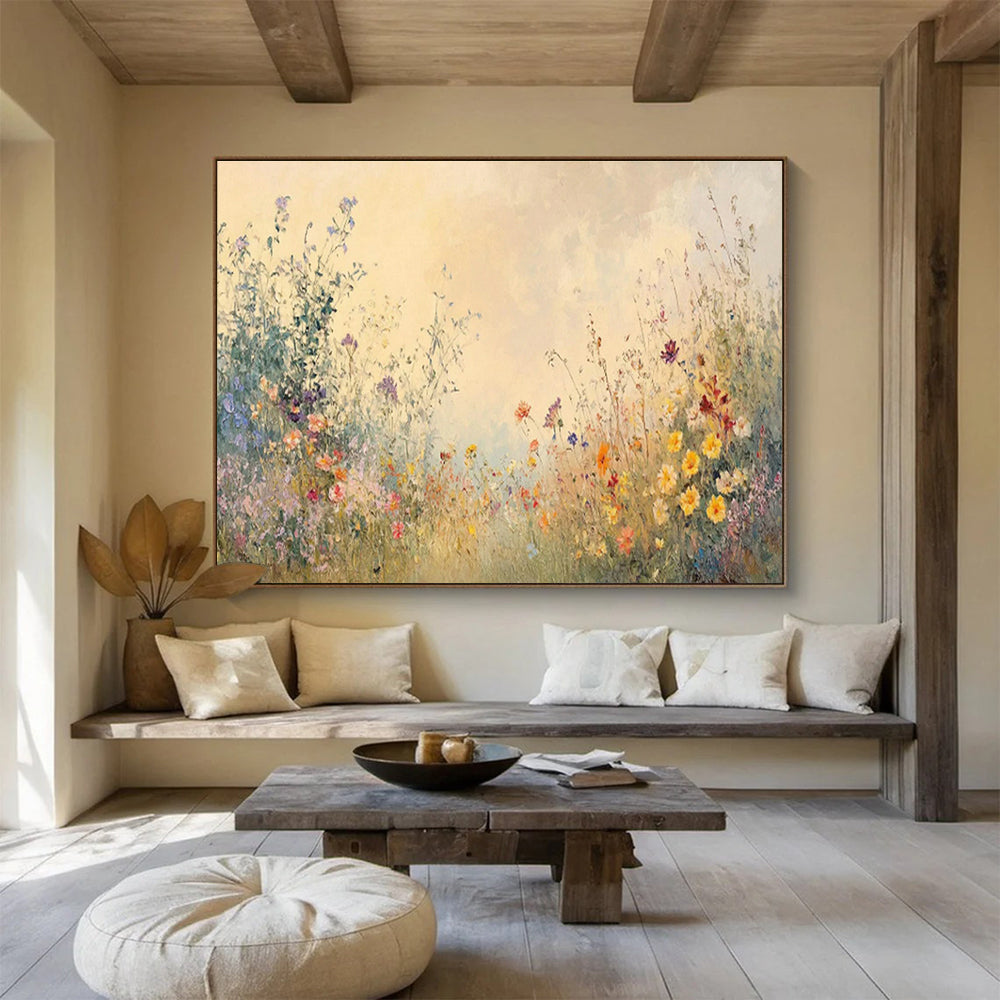 Soft - Toned Wildflower Field Art for Serene Meditation Rooms DLZ3077