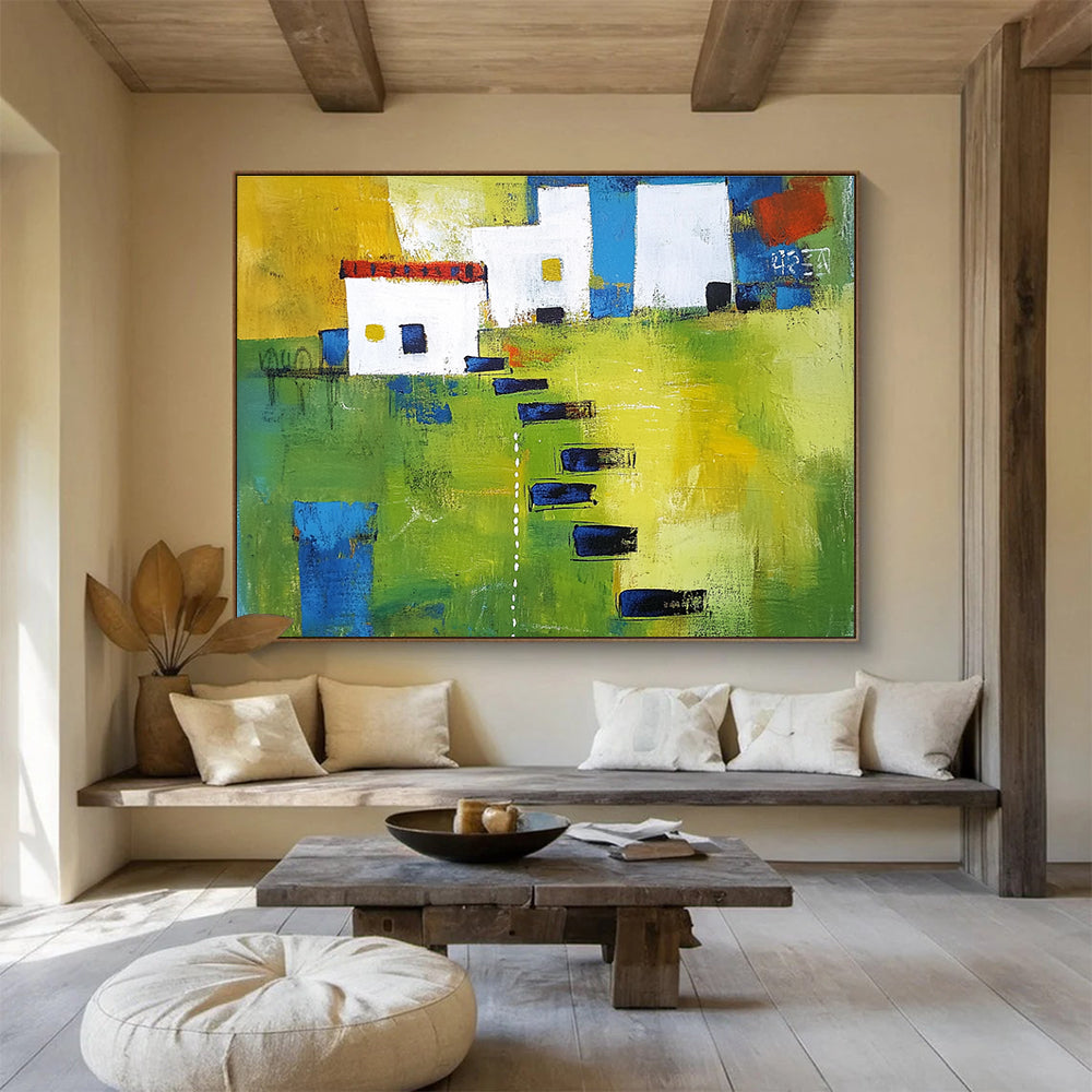 Abstract Village Scene Art for Rustic Home Living Room & Country - Style Café SC193