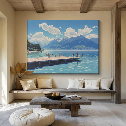 Lakeside Summer Scene Art for Coastal Home Living Room & Travel Agency Waiting Area SC472