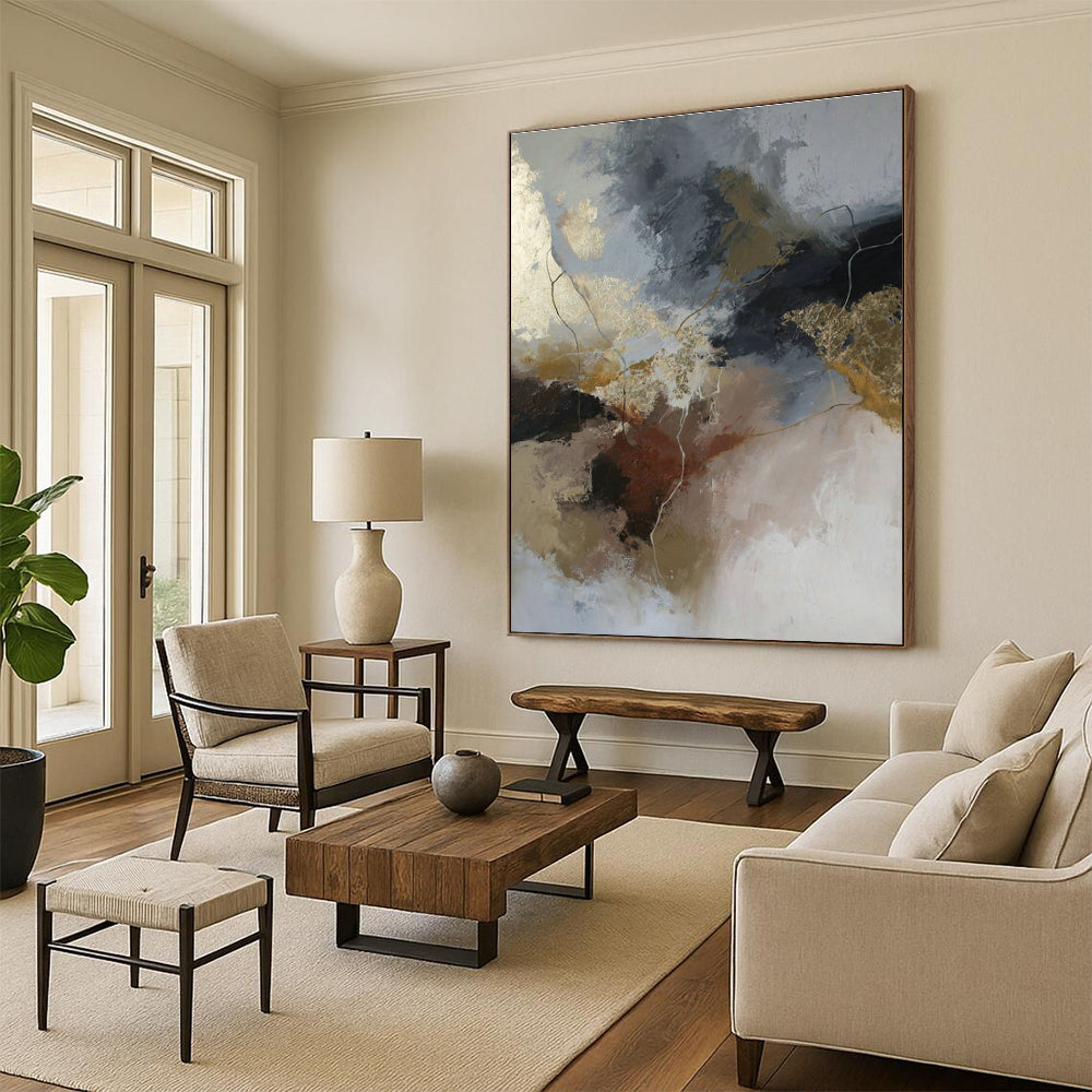 Gold, Brown & Gray Abstract Art for Rustic Winery Tasting Room & Luxury Boutique DLZ1024