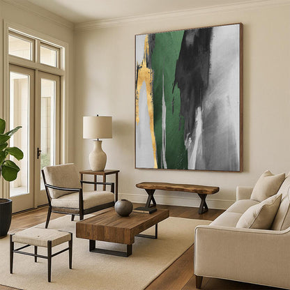 Green, Gray, and Gold Abstract Art for Luxury Home Office & Nature - Themed Spa DLZ2222