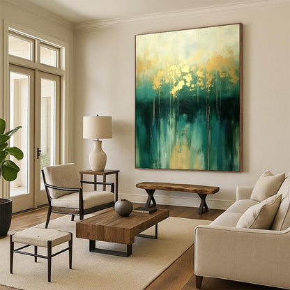 Green - Gold Abstract Art for Tropical Resort & Art - Loving Home DLZ1818