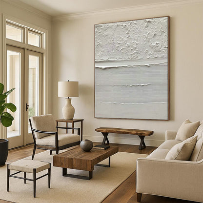 White Textured Abstract Art for Zen Meditation Space & High - End Hotel Lobby DLZ1452