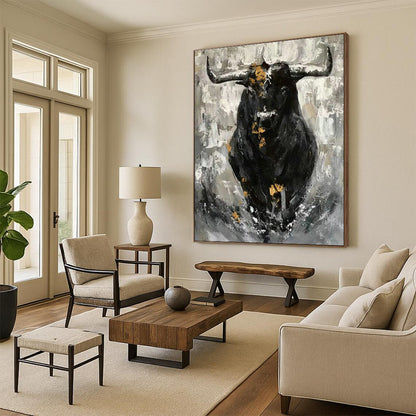 Black - Gold Bull Oil Painting for Living Room & Office DLZ0535