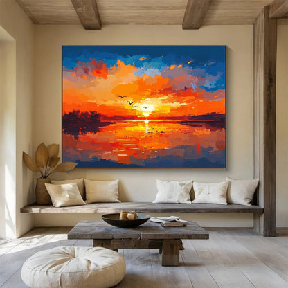Vibrant Sunset Landscape Art for Nautical - Themed Hotel & Coastal Resort Lobby SC284