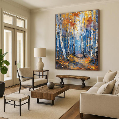 Autumn Birch Forest Art for Cabin in the Woods & Nature - Lover’s Library DLZ1413