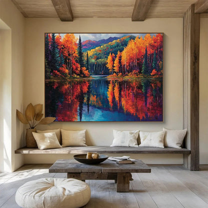Autumn Lake Reflection Art for Mountain Lodge Living Rooms DLZ3202