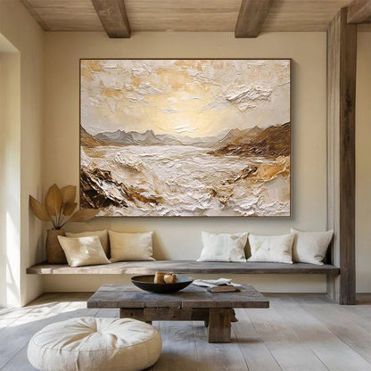 3D Golden Landscape Art for Luxe Living Room with Earthy Tones DLZ2842
