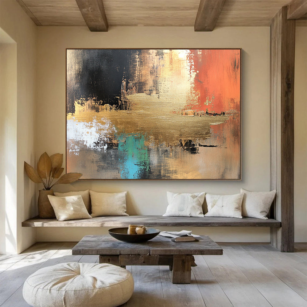 Gold Accent Abstract Art for Luxury Hotel Lobby & Sophisticated Home Office SC091