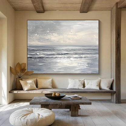 Monochrome Seascape Art for Minimalist Home Office & Serene Meditation Space SC276
