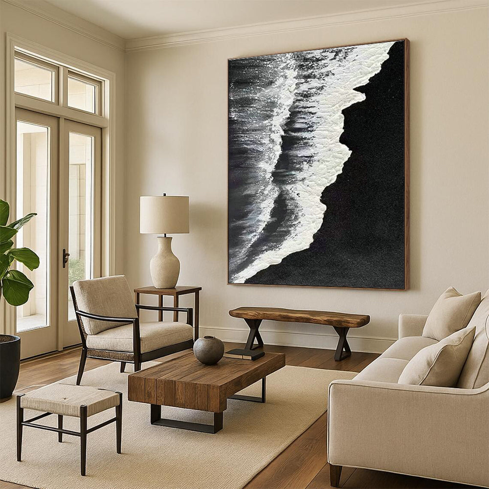 Black - Base Silver Wave Abstract 2 for Minimalist Gallery & Zen - Inspired Meditation Room DLZ0969