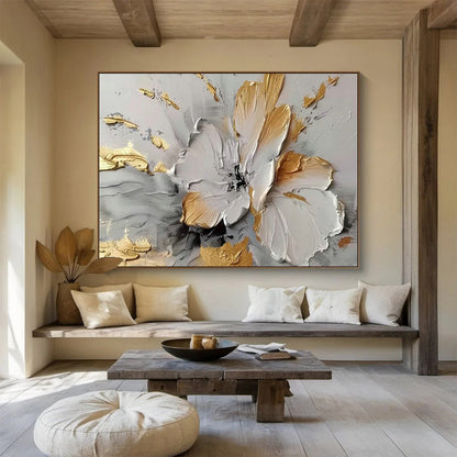 Gold - Accented Floral Relief Art for Luxe Living Room Statement DLZ3061
