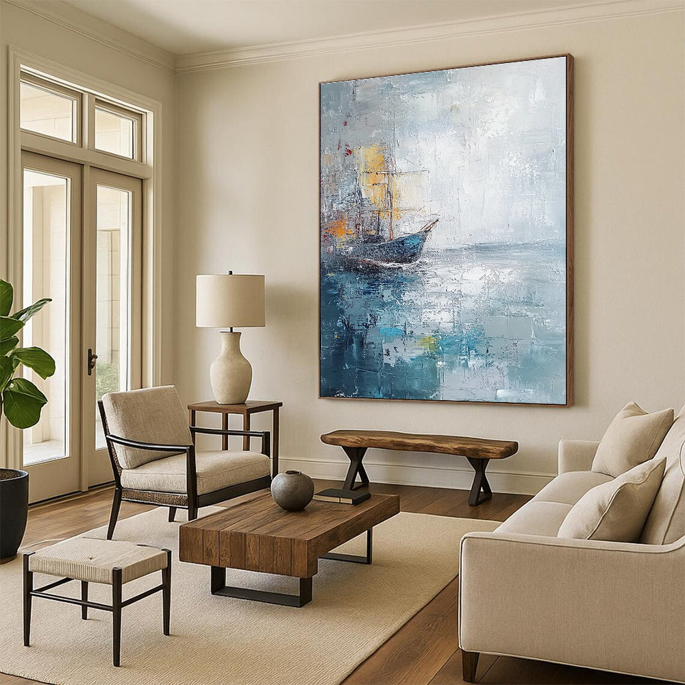 Sailing Ship in Mist Art for Nautical - Themed Restaurant & Coastal Home Office STSC120