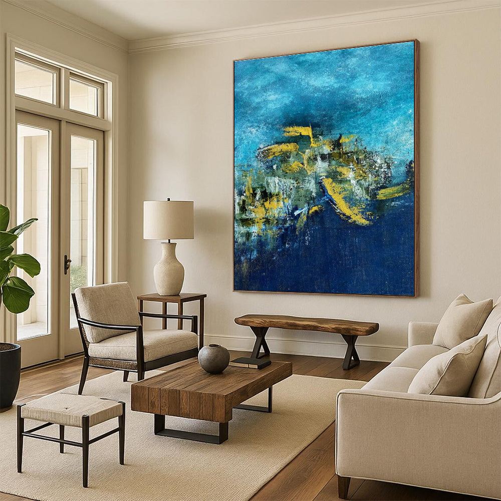 Blue - Yellow Abstract Art for Nautical - Themed Restaurant Walls DLZ0062