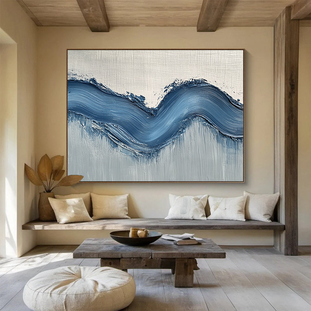 Thick Blue Wave on Gray Art for Nautical - Themed Café & Modern Hallway SC453