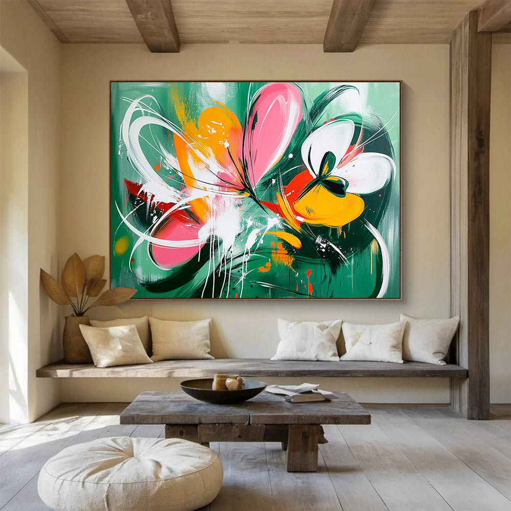 Vibrant Abstract Flowers Art for Bohemian Garden Café & Artistic Bedroom SC207