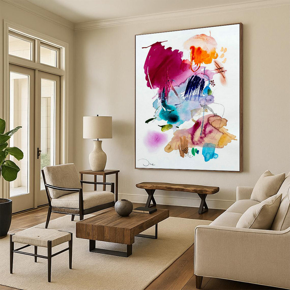 Watercolor Blend Abstract Art for Bohemian - Style Home Living Rooms DLZ0086