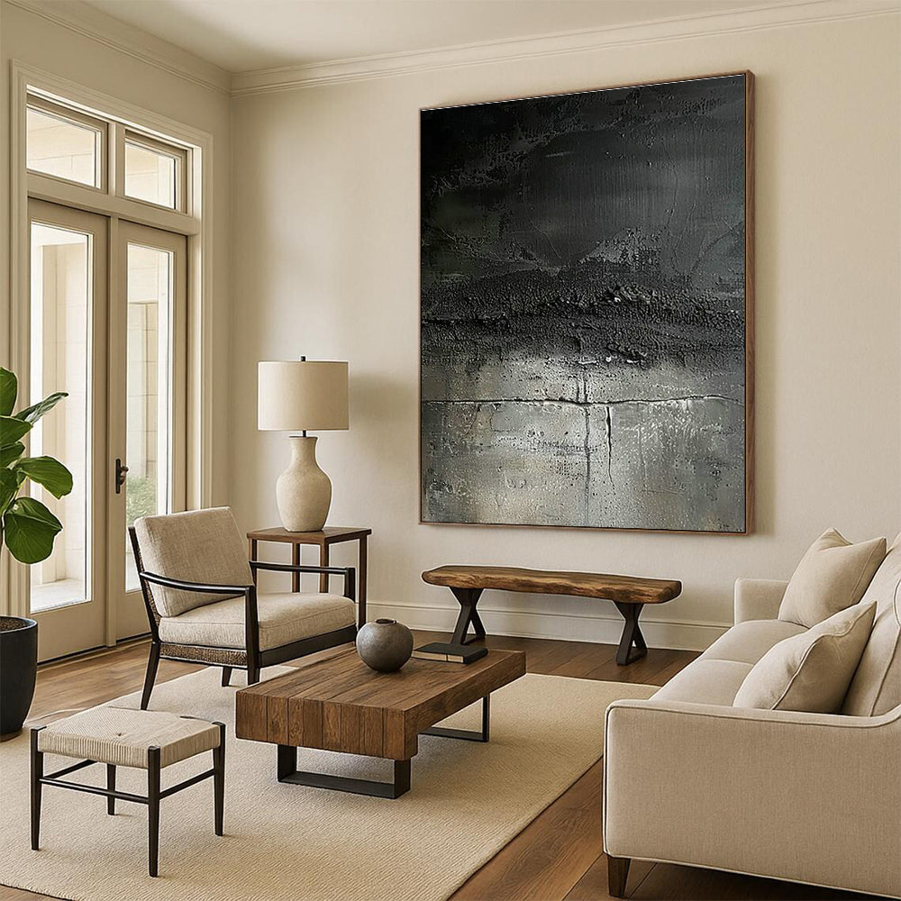 Black - Gray Textured Abstract Art for Industrial - Chic Loft & Modern Art Installation Space DLZ1745