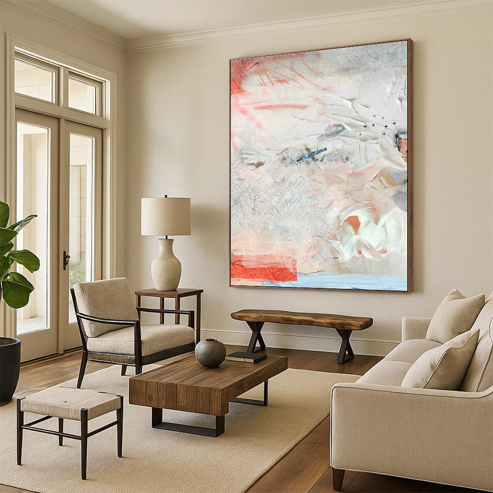 Pink - White Abstract Art for Minimalist Home Entryways DLZ0157