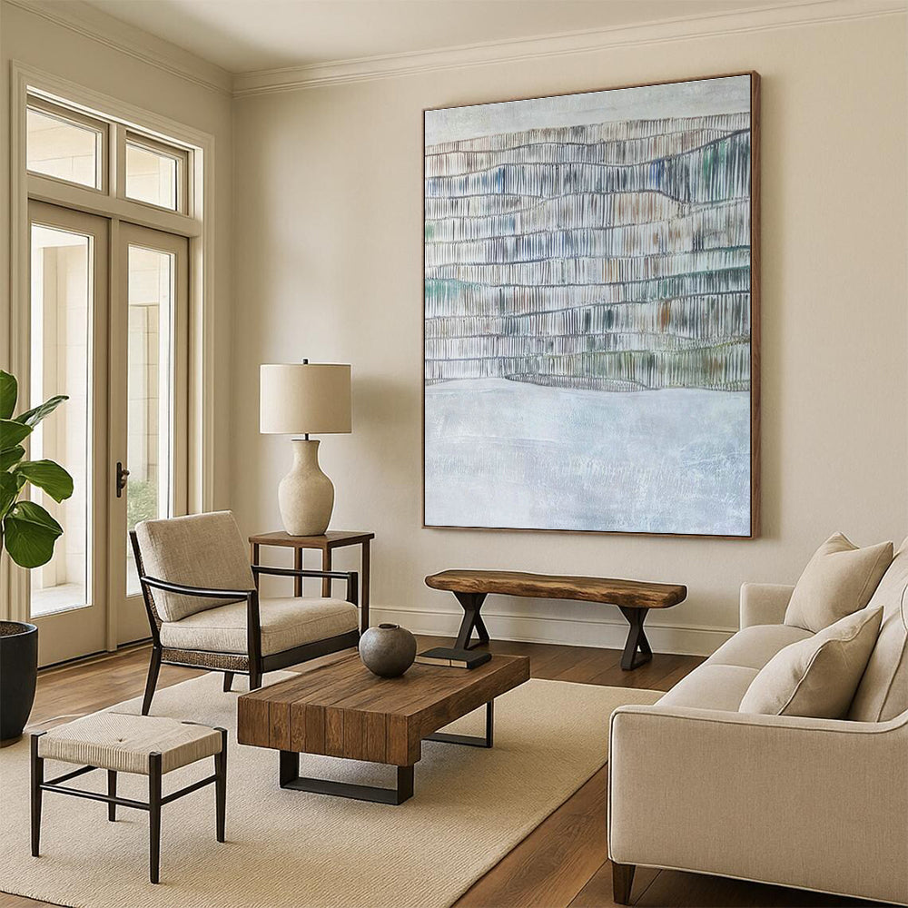 Textured Gray - White Wave Abstract Art for Minimalist Living Room & Art Gallery DLZ1050
