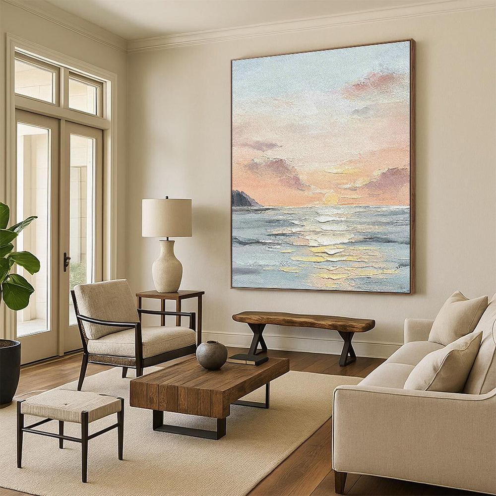 Seascape Sunset Oil Painting for Beachfront Restaurant & Home Living Room DLZ1151