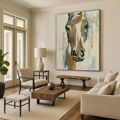Horse Head Painting for Equestrian Home Library & Art - Loving Living Room DLZ2103