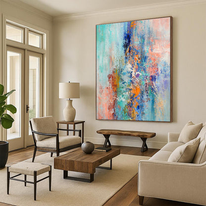 Blue - Orange Abstract Art for Modern Beach House Bedroom Walls DLZ0012
