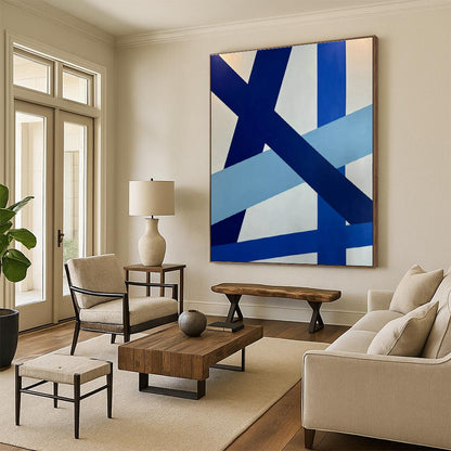 Blue - White Geometric Abstract Art for Modern Office & Contemporary Art Gallery DLZ1892
