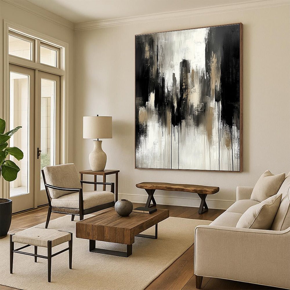 Monochrome Cityscape Drip for Modern Office Lobby & Art - Themed Home STSC250