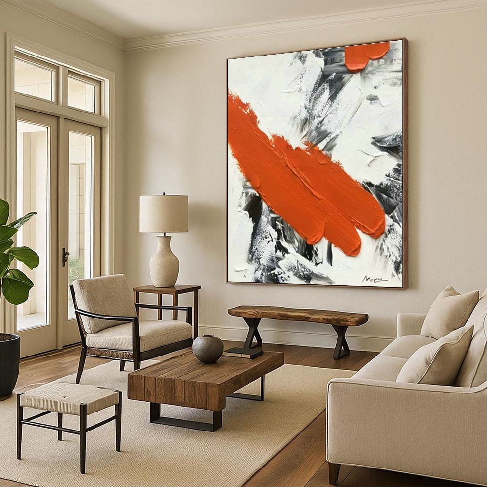 Orange - Black Brushstroke Abstract Art for Edgy Retail Store & Urban Art Gallery DLZ1458