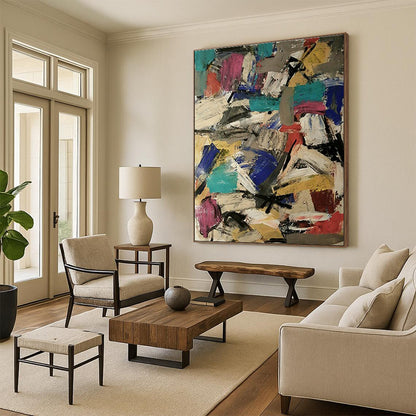 Colorful Block Abstract Art for Artistic Community Center & Bohemian Home Gallery Wall DLZ1604