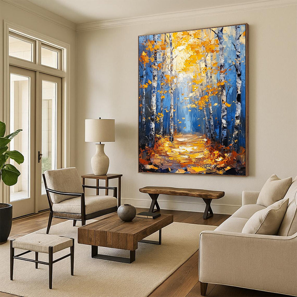 Autumn Birch Forest Path for Cozy Living Room & Nature - Themed Café STSC870