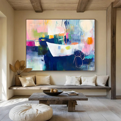 Abstract Boat Scene Art for Nautical - Themed Restaurant & Coastal Home SC306