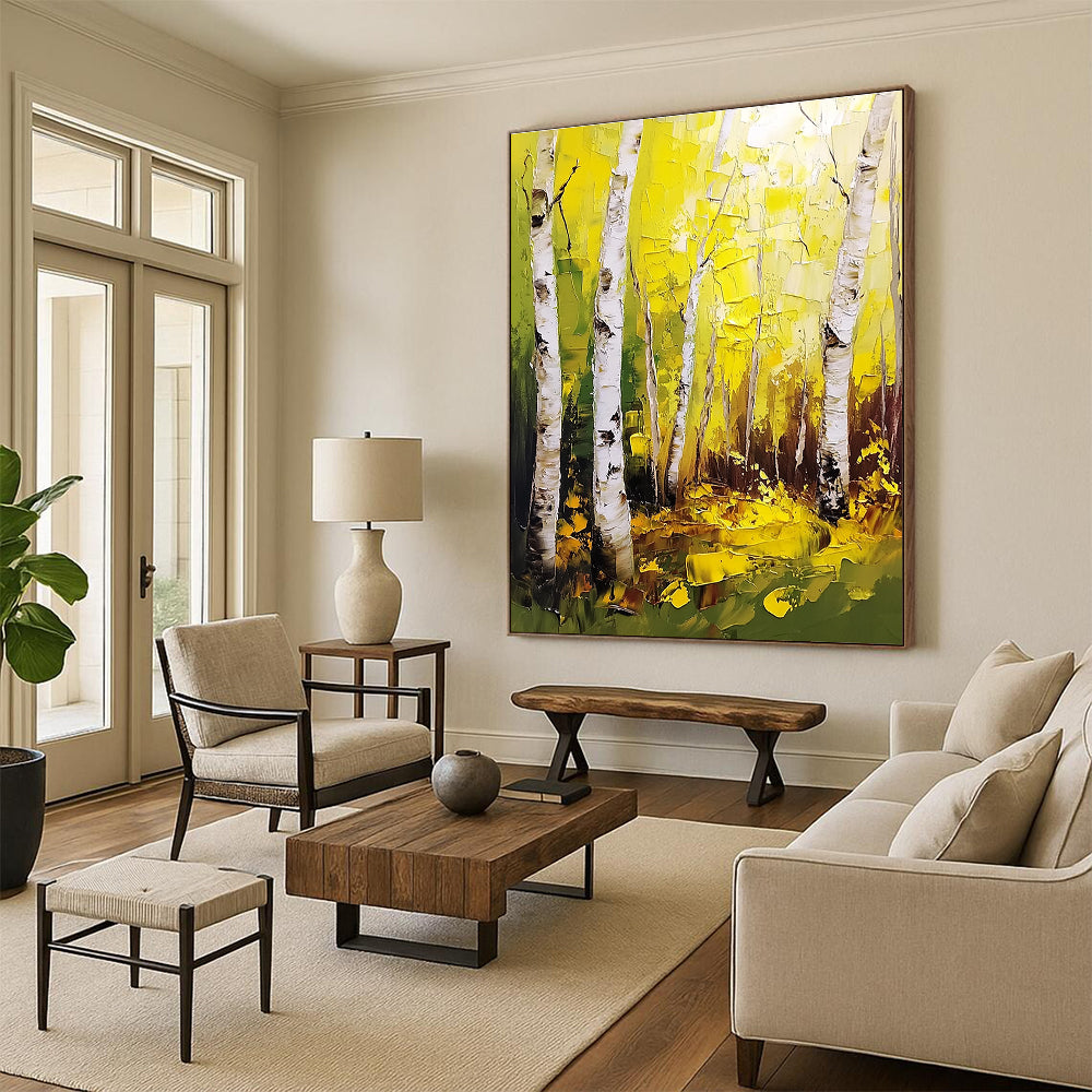 Golden Birch Forest Art for Autumn - Themed Restaurant & Nature - Lover’s Bedroom STSC1387