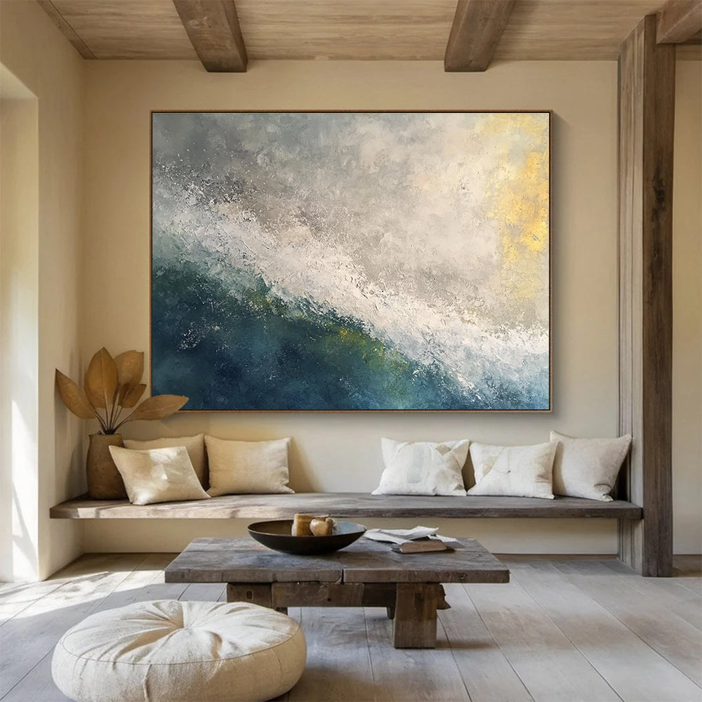 Gray and Blue Wave Art for Industrial - Chic Coastal Loft & Modern Art - Loving Beach House SC119