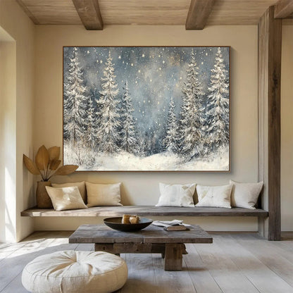 Snowy Forest Night Art for Nordic - Style Ski Resort Lounge Areas DLZ3194