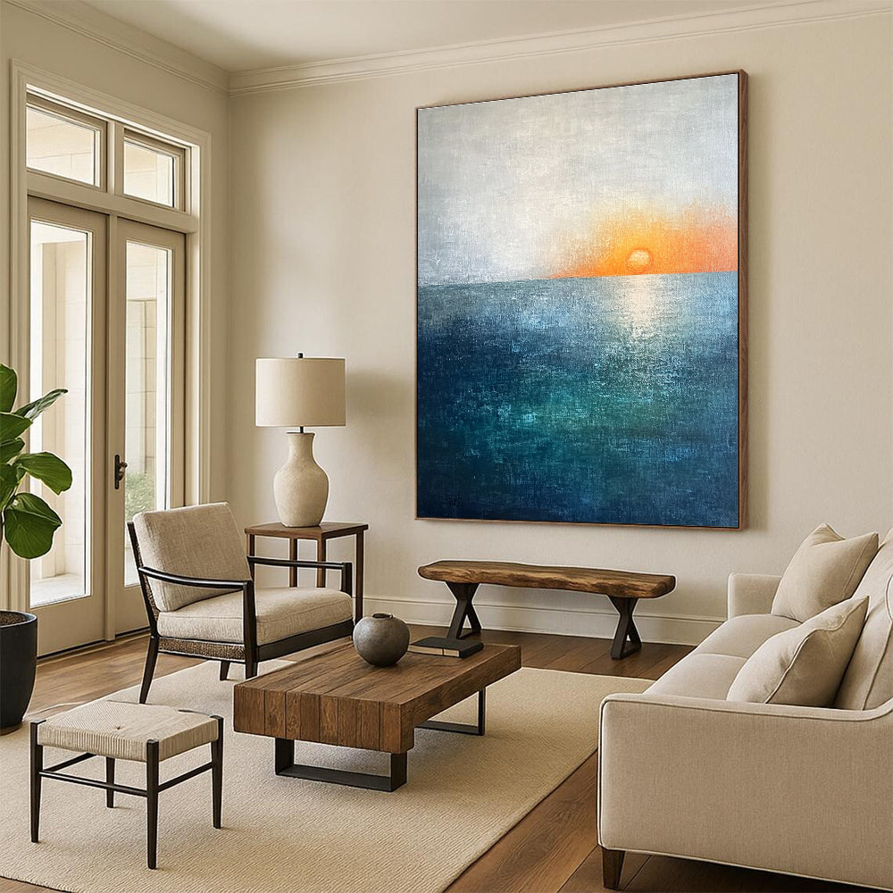Minimalist Sea Sunset Art for Coastal Condo & Modern Café STSC094