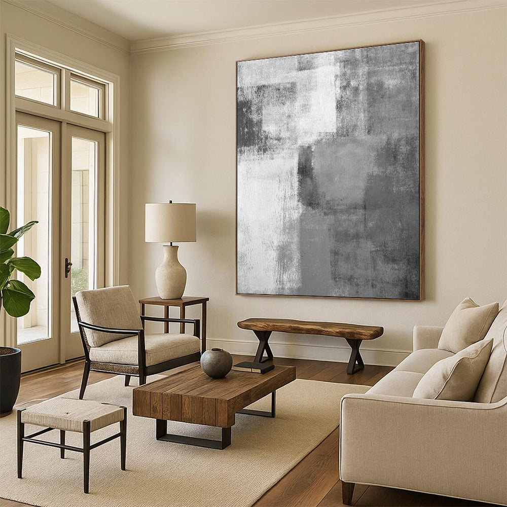 Gray - White Square Abstract Art for Minimalist Studio & Nordic - style Bedroom DLZ0569