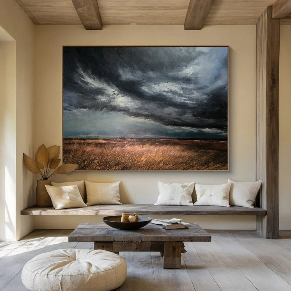 Prairie Storm Oil Painting for Rustic Ranch House Study Nooks DLZ3163